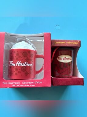 NWT Tim Hortons duo of ornaments hot chocolate and coffee cup